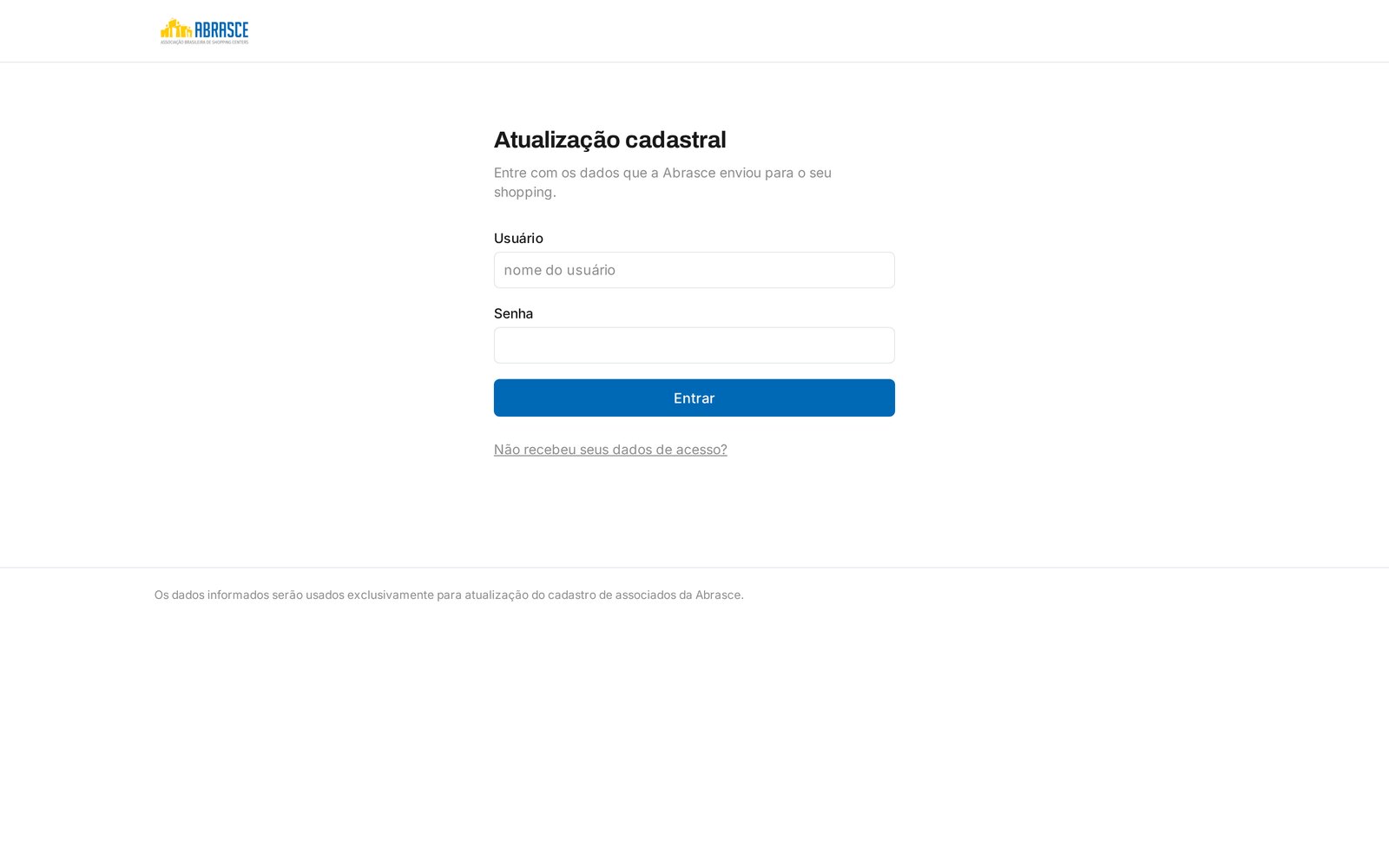 Cadastro Central | Abrasce — Acesso do associado ao portal cadastral