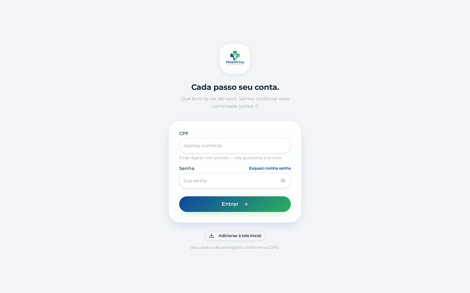 Sistema Médico 360º — Acesso do paciente à plataforma